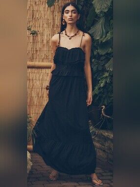 Simmons Crinkled-texture tie-strap ruffled maxi dress - Size L